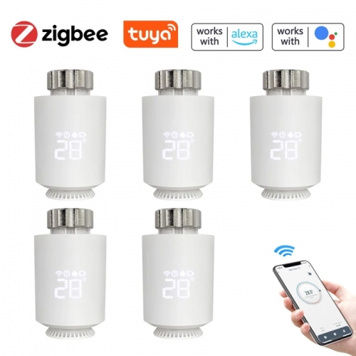5 Stück Tuya Zigbee Thermostat Heizkörperventile drahtlose Handy-App-Steuerung Heimheizungsthermostat Kompatibel mit Amazon Alexa Google Home