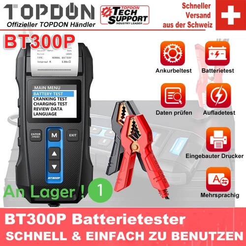 Topdon BT300P Car Battery Tester with Print 12V Car Battery Tester with Printer Battery Load Test for Motorcycle Auto Charge