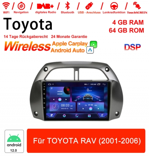 9 Zoll Android 12.0 Autoradio / Multimedia 4GB RAM 64GB ROM Für Toyota RAV (2001-2006) Built-in Carplay / Android Auto