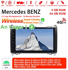 9 pouces Android 12.0 4G LTE Autoradio 4GB RAM 64GB ROM pour BENZ A-Klasse W169, B-Klasse W245, Sprinter Viano Vito, VW Carplay intégre /Android Auto