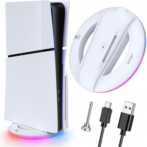 Auarte RGB LED Vertikale Ständer für PS5 Slim Zubehör mit 14 Lichtmodi, Upgraded Standfuß Halterung für PS5 Slim Konsole Disc/Digital mit USB C Kabel