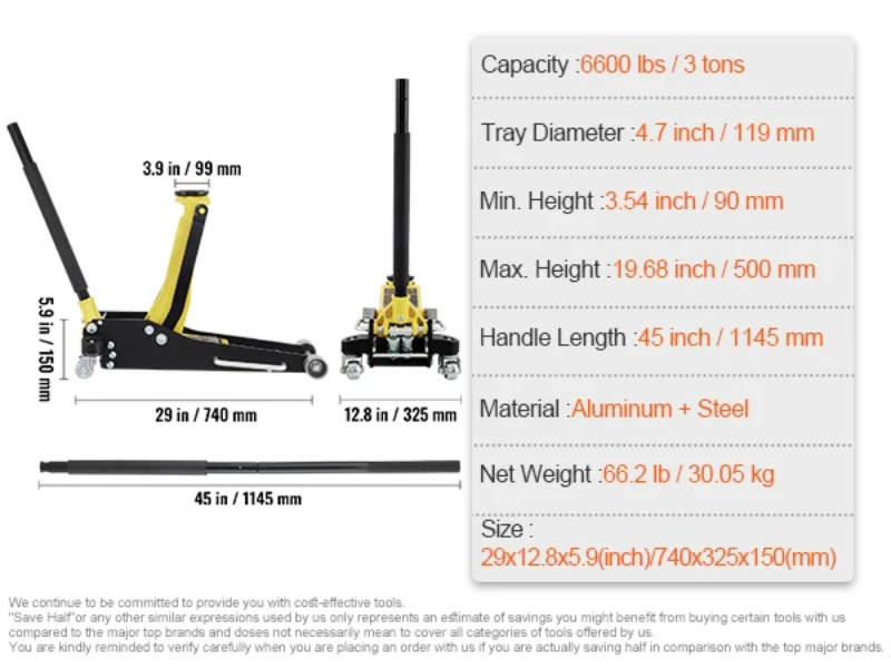 Car jack 3T 6600 lbs