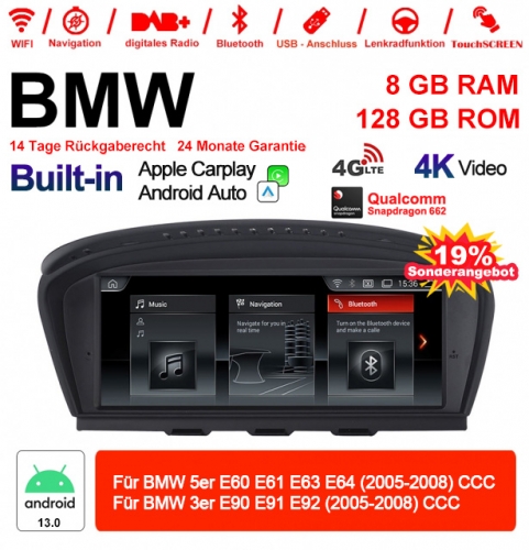 8.8" Qualcomm Snapdragon 665 Android 13.0 4G LTE Autoradio / Multimédia USB WiFi Navi Carplay Pour BMW 5 Series E60 E61 E63 3 Serie E90 E91 E92 CCC