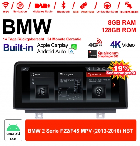 12.3 Inch Qualcomm Snapdragon 665 8 Core Android 13.0 4G LTE Car Radio / Multimedia 8GB RAM 128GB ROM USB WiFi Carplay For BMW 2 Series F22/F45 MPV NB