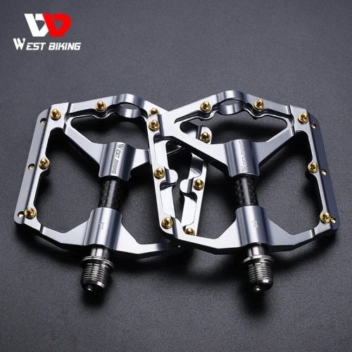 West Biking Carbon Fiber Pedal Road Bicycle Pedal 3 Bearings Aluminum Alloy Anti-skid Mountain Bicycle Pedal Bicycle Accessories