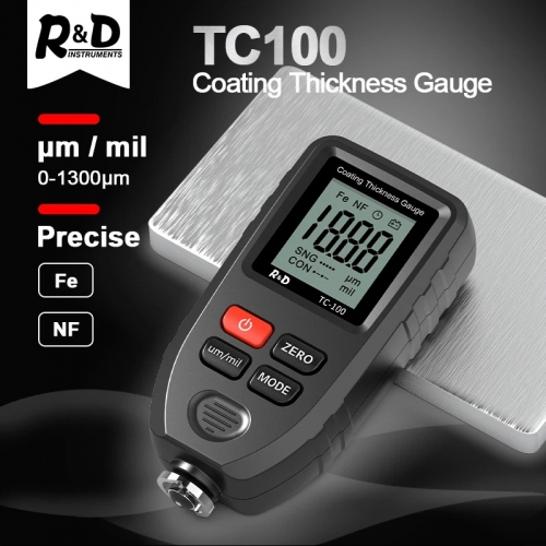 R&D TC100 Coating Thickness Gauge 0.1 micron/0-1300 Car Paint Film Thickness Tester Meter Measuring FE/NFE Russian Hand Paint Tool
