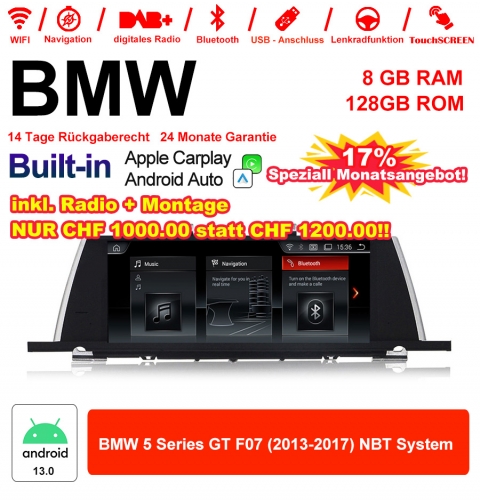 10.25" Qualcomm Snapdragon 665 Android 13.0 4G LTE Autoradio / Multimédia USB WiFi Navi Carplay Pour BMW 5 Series F07 GT (2013-2017) NBT