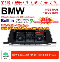 10.25 Zoll Qualcomm Snapdragon 665 8 Core Android 13.0 4G LTE Autoradio / Multimedia USB WiFi Navi Carplay Für BMW 5 Series F07 GT 2011-2012 CIC
