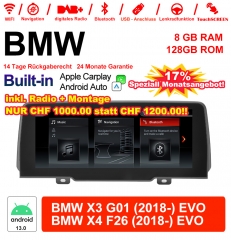 10.25 Zoll Qualcomm Snapdragon 662 8 Core Android 13.0 4G LTE Autoradio / Multimedia USB WiFi Navi Carplay Für BMW X3 G01/X4 F26(2018-) EVO