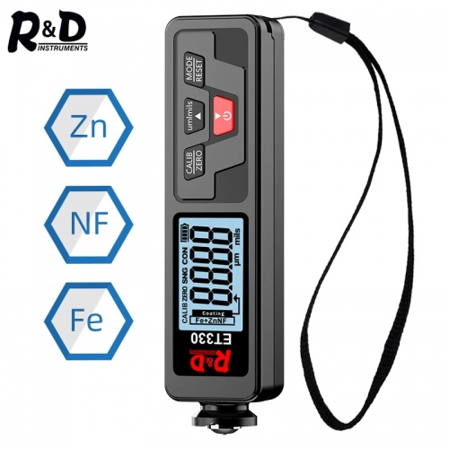 R&D ET330+Zn Car Paint Thickness Gauge Electroplate Metal Coating Thickness Gauge for Car 0-1500um Fe & NFe Coating Tester Meter