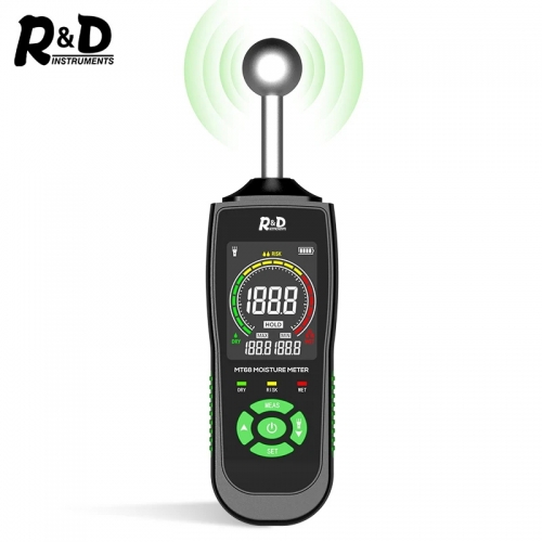R&d digitales holz feuchtigkeit messgerät berührungs los holz feucht detektor lcd bildschirm hygrometer alarm feuchtigkeit tester pinless detect