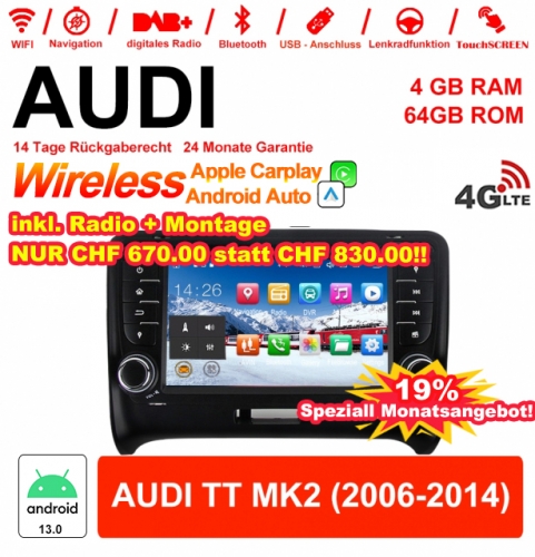 7 Zoll  Android 13.0 Autoradio / Multimedia 4GB RAM 64GB ROM  Für AUDI TT MK2 Mit WiFi NAVI Bluetooth USB Built-in Carplay / Android Auto
