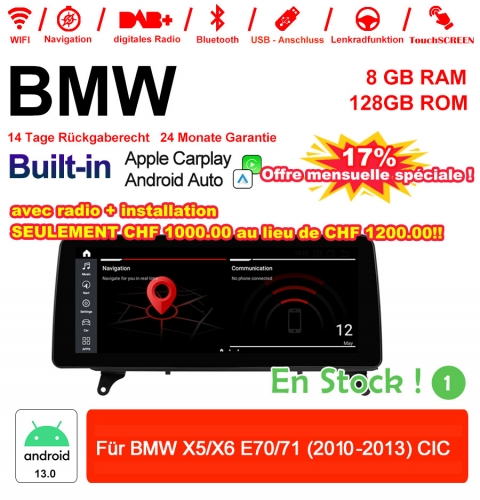 12.3 pouces Qualcomm Snapdragon 665 8 Core Android 13.0 4G LTE Autoradio / Multimédia USB Carplay Pour  BMW X5/X6  E70/71 (2010-2013) CIC avec WIFI