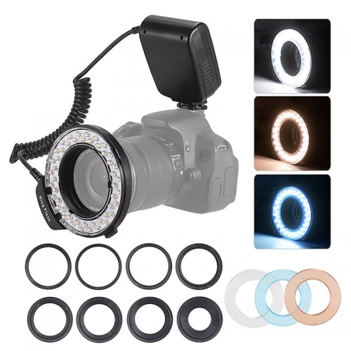 Makro-LED-Ringblitzlicht LCD-Anzeige 3000-15000K GN15 Leistungssteuerung mit 3 Blitzdiffusoren