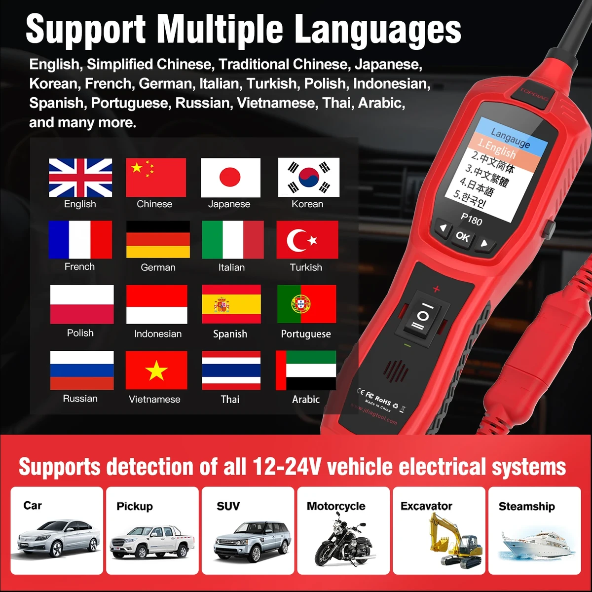 TopDiag P180 power circuit tester device