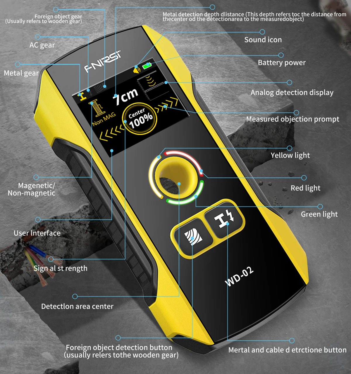 Fnirsi WD‑02 détecteur mural écran TFT