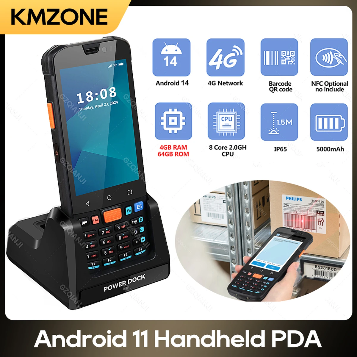 Terminal PDA Android 14 avec scanner code-barres & 4G