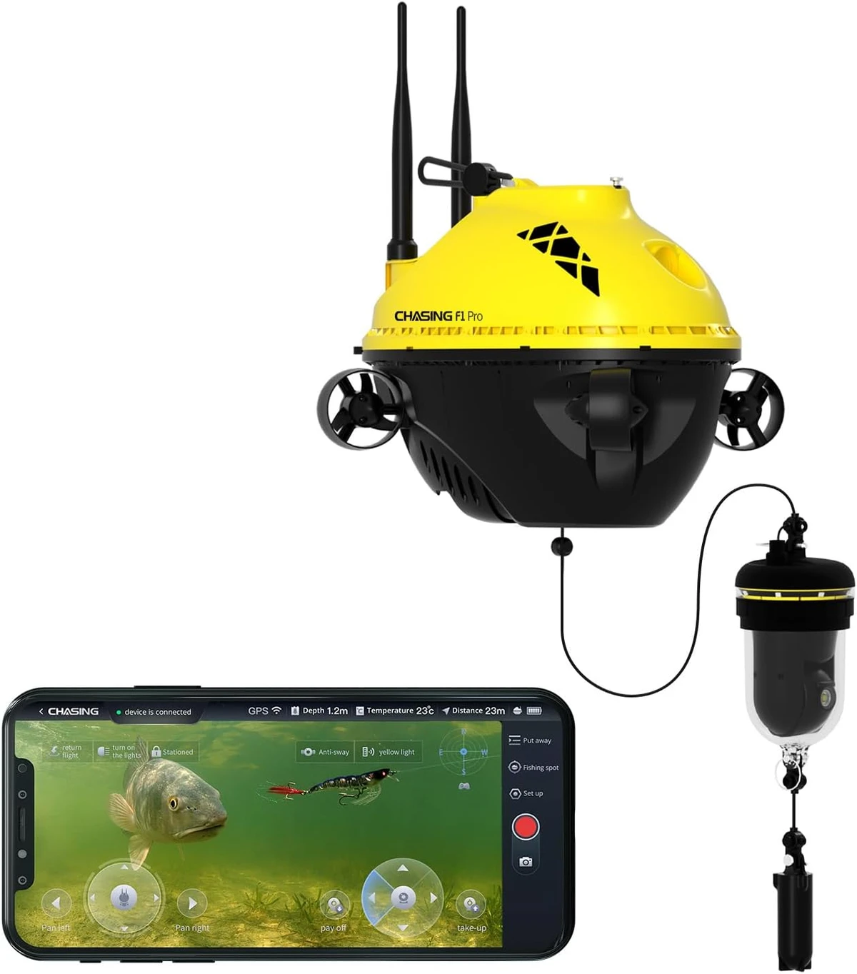 Caméra de pêche sous-marine Chasing F1 PRO Full HD avec objectif rotatif