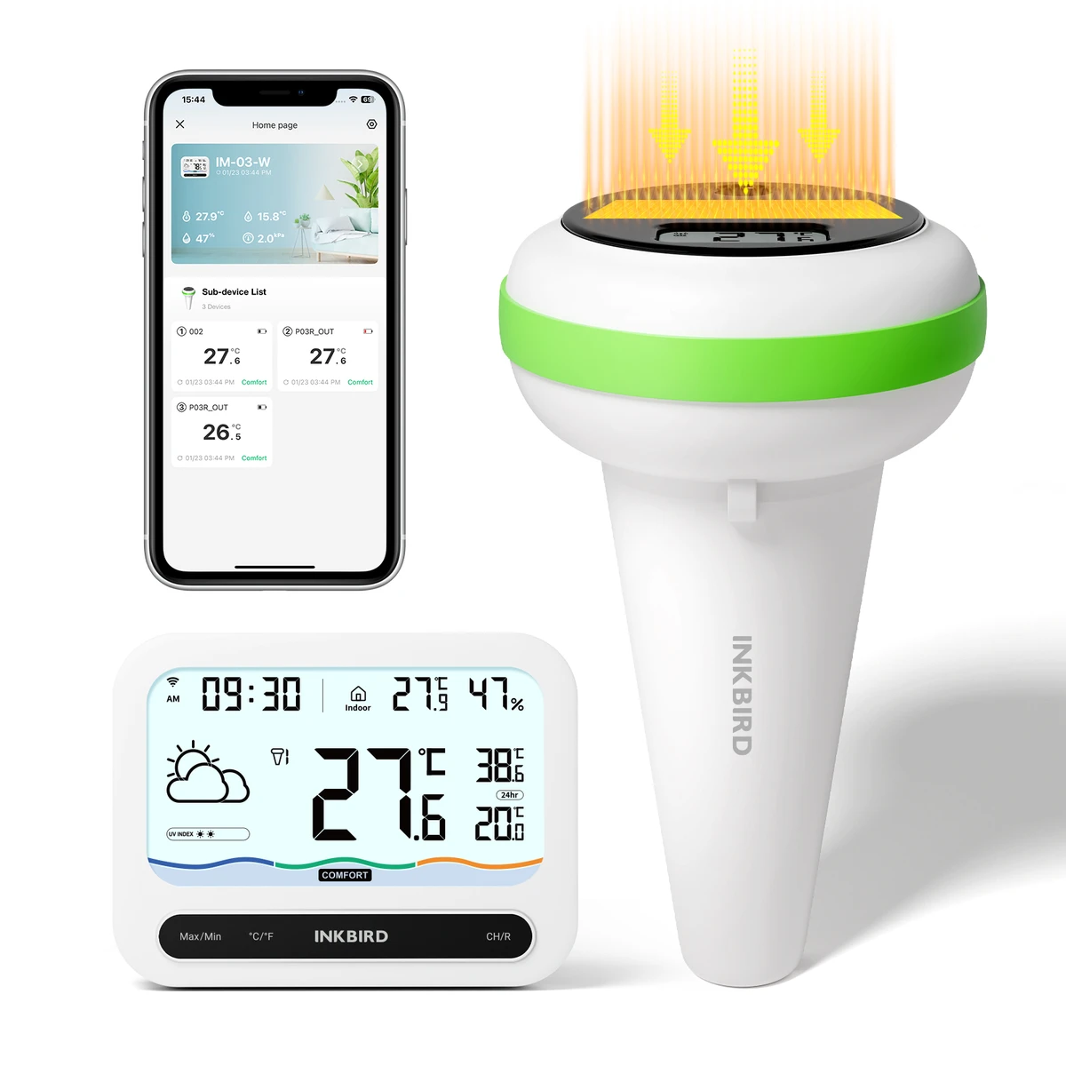 Solar-Pool-Thermometer mit WiFi-Temperatur- und Luftfeuchtigkeitsmonitor, IP68