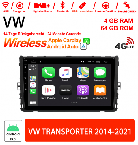 9 Zoll Android 13.0 Autoradio / Multimedia 4GB RAM 64GB ROM Für VW TRANSPORTER 2014-2021