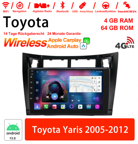 9 Zoll Android 13.0 Autoradio / Multimedia 4GB RAM 64GB ROM Für Toyota Yaris 2005-2012 Mit WiFi NAVI Bluetooth USB