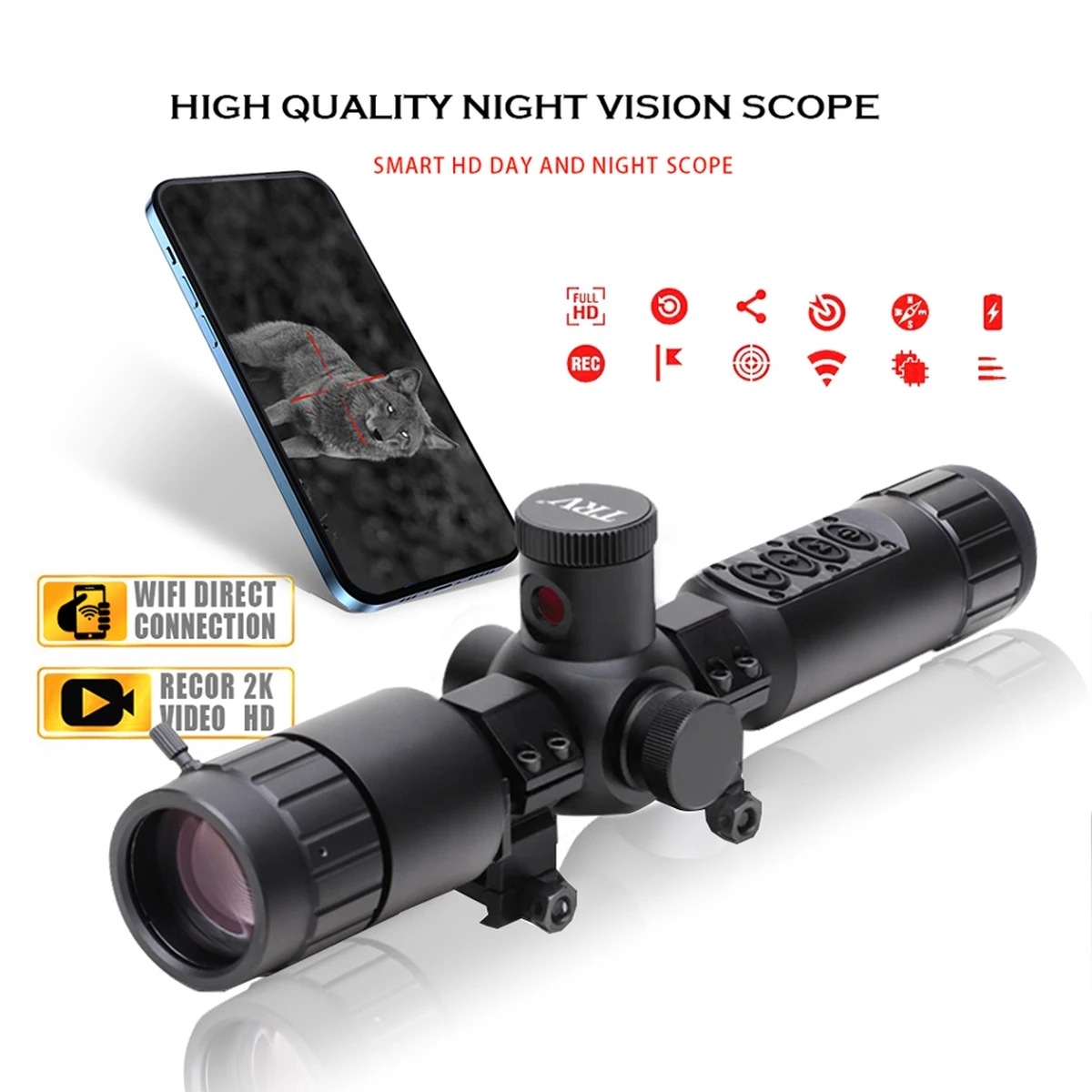 Monoculaire de vision nocturne TRV 7-19X pour la chasse, avec enregistrement vidéo et télémétrie, compatible Wi-Fi