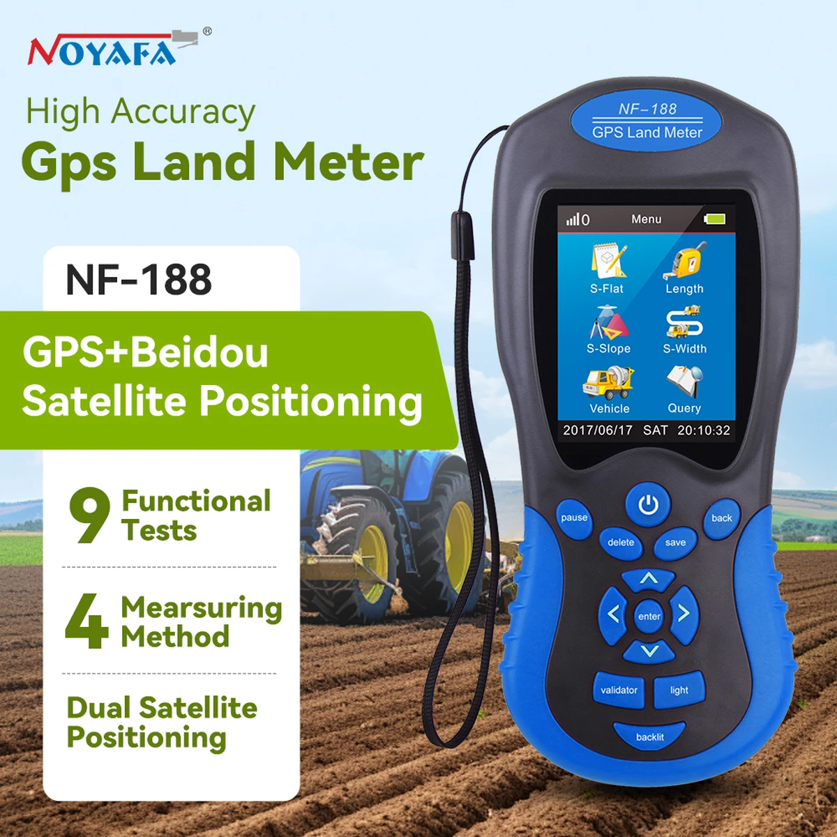 Mesureur de surface terrestre GPS Noyafa NF-188, appareil de mesure avec navigation USB, calcul de trajectoire
