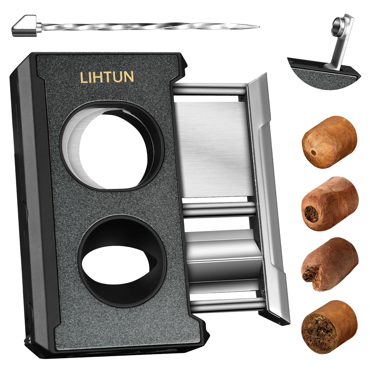 Coupe-cigare 4 en 1 – Guillotine et coupe-cigare en V, perforateur et tire-cigare, coupe-cigare de précision en acier inoxydable
