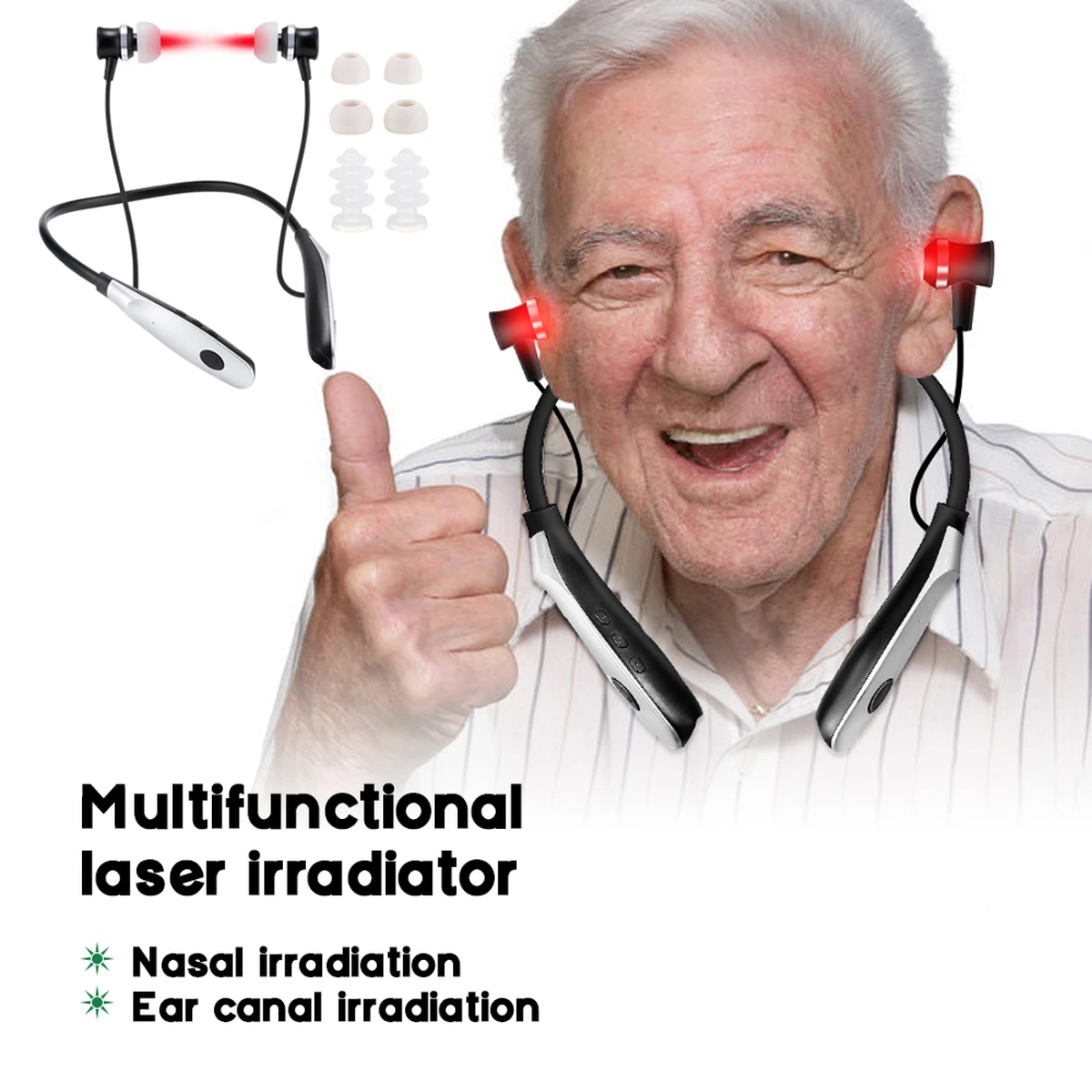 Émetteur laser pour le nez et le conduit auditif, rechargeable, émetteur laser auriculaire de 650 nm à porter autour du cou, réduit les acouphènes