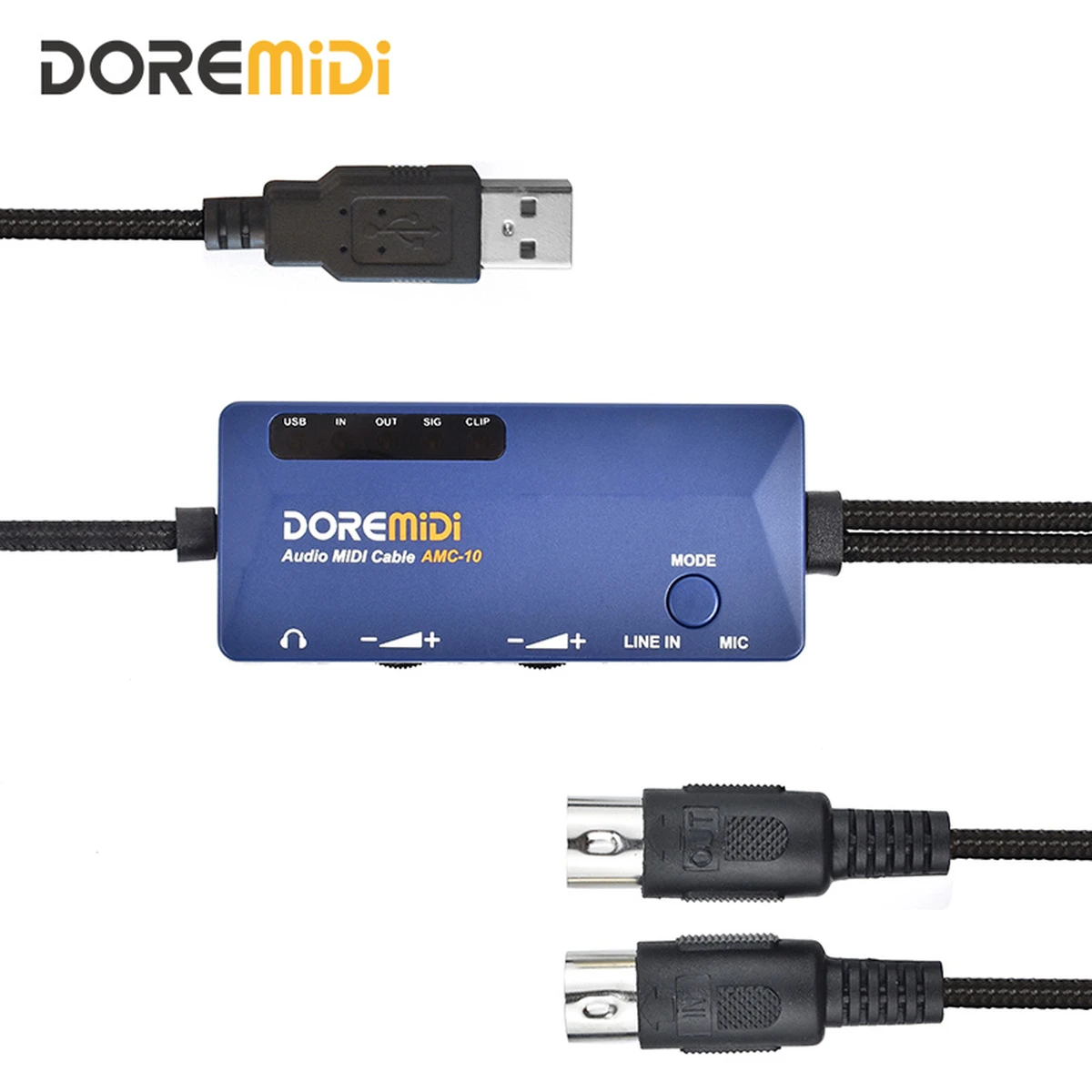 Le câble audio-MIDI DOREMiDi USB AMC-10 est un convertisseur qui possède à la fois des fonctions de carte son et de MIDI.
