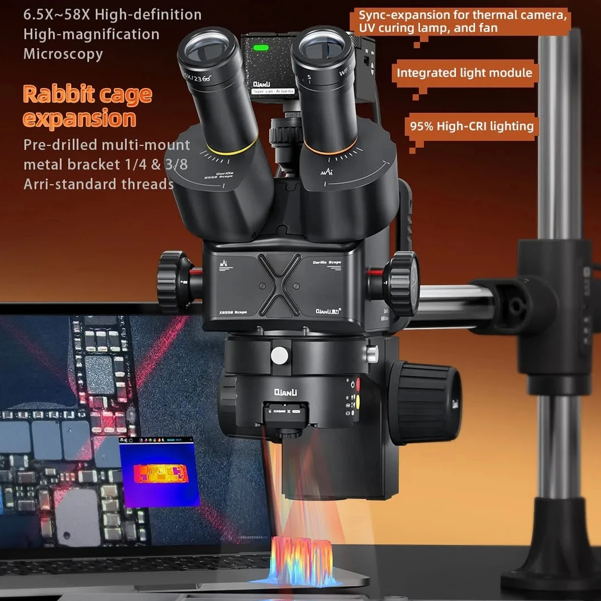 Microscope trinoculaire 6,5X–58X – Microscope électronique de précision pour la réparation de cartes mères de téléphones portables