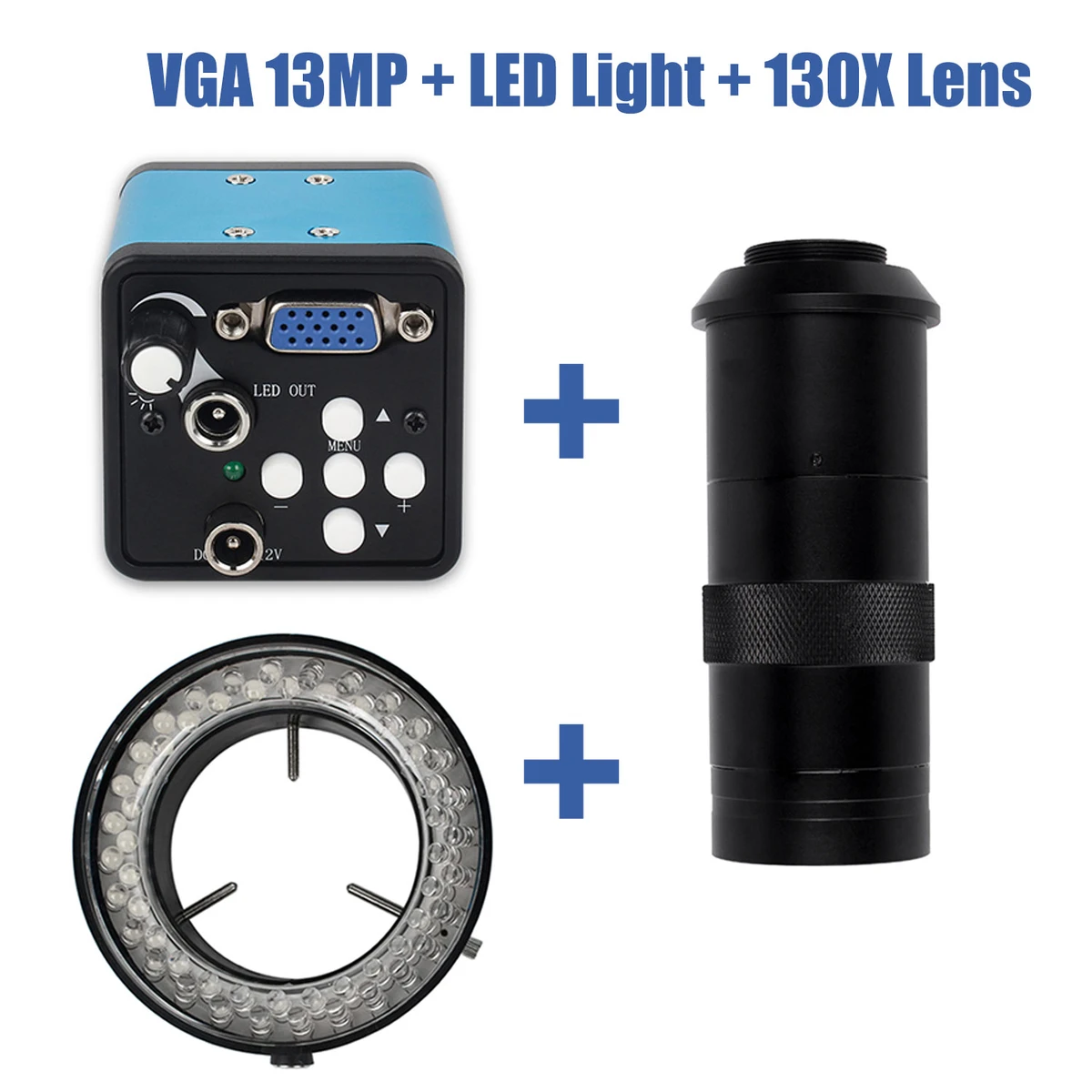 Caméra microscope vidéo VGA 13 MP 1080p + zoom 1-130x, objectif à monture C + luminosité réglable pour la réparation de téléphones