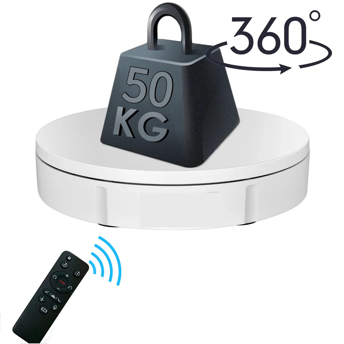 Pupitre de présentation rotatif électrique jusqu'à 50 kg avec télécommande, rotation à 360°, vitesse et angle réglables