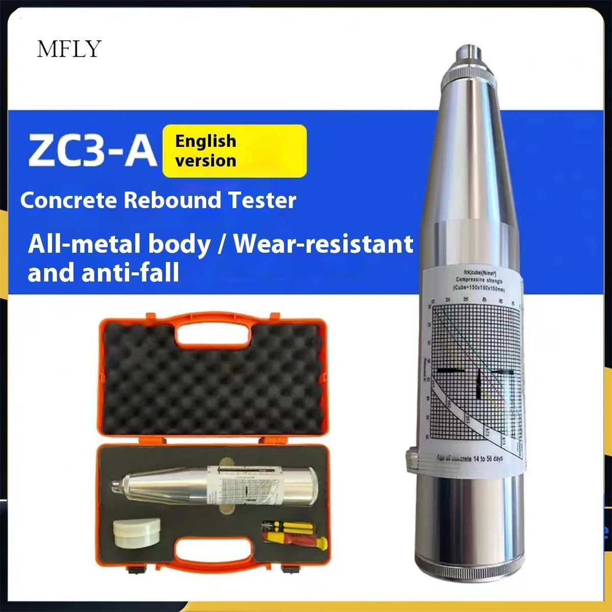 Testeur de rebond au marteau pour béton ZC3-A – Résiliomètre / testeur de rebond au marteau, plage de mesure 10–60 MPa