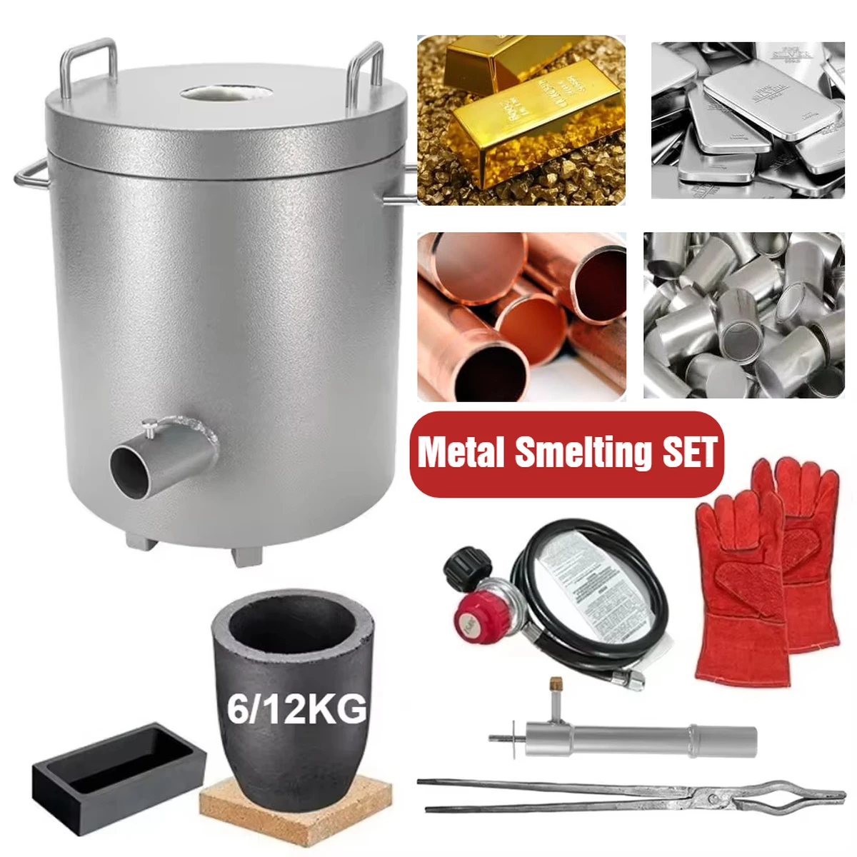 6/12 kg Schmelzofen-Set mit Tiegel und Zange, Ofenschmelzen, Gold, Silber, Kupfer, Metalllegierungen, Recycling- und Raffinationsgusswerkzeug 6/12 kg Schmelzofen-Set mit Tiegel und Zange, Ofenschmelzen, Gold, Silber, Kupfer, Metalllegierungen, Recycling- und Raffinationsgusswerkzeug