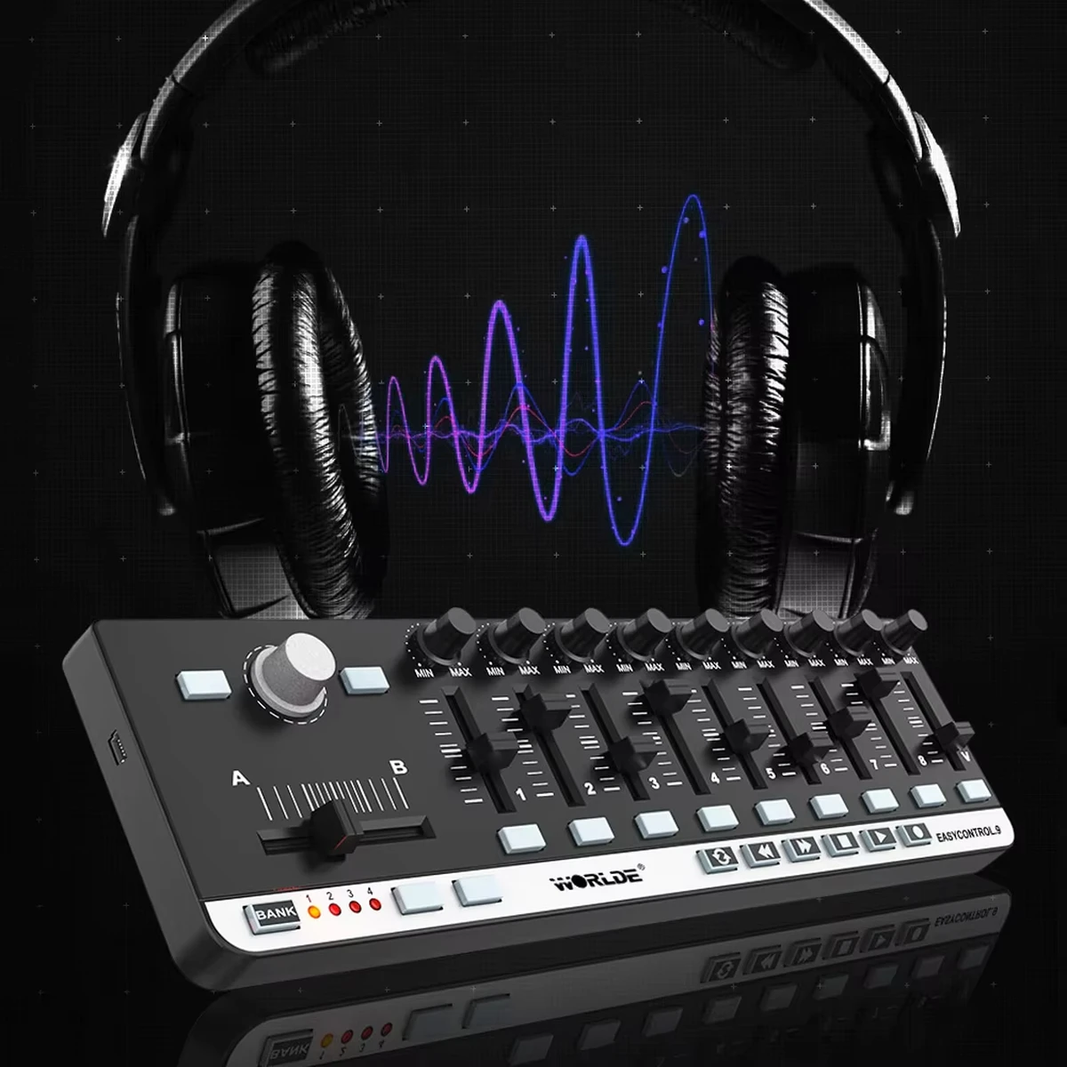 Worlde EasyControl.9 MIDI-Controller – schlanke tragbare USB-Steuerung mit 4 Speicherbanken, 6 Transporttasten und Plug-n-Play-Kit Worlde EasyControl.9 MIDI-Controller – schlanke tragbare USB-Steuerung mit 4 Speicherbanken, 6 Transporttasten und Plug-n-Play-Kit