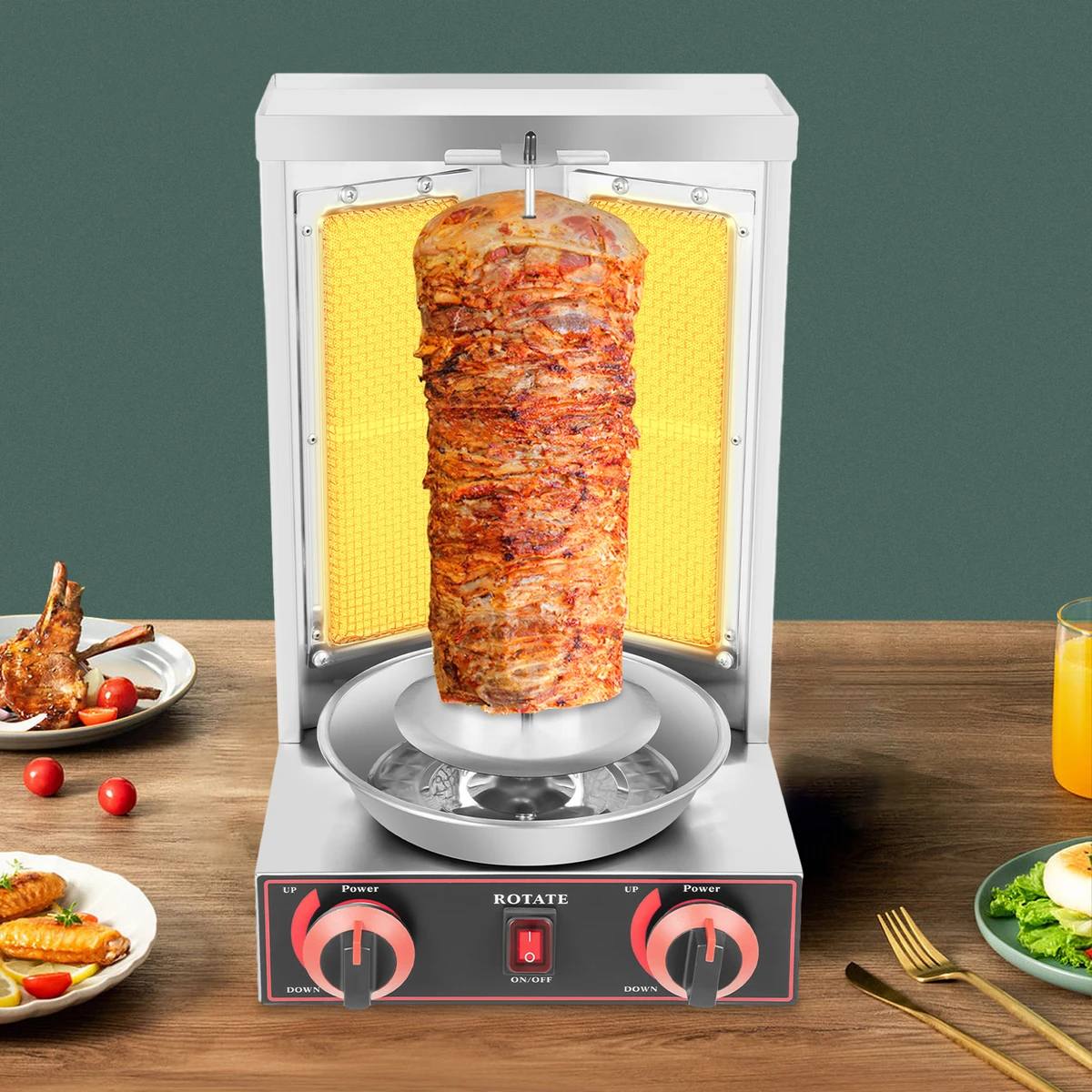 Gas Dönergrill Vertikalgrill Shawarma Grill Kebab Grill mit 2 Brennern Edelstahl Rotisserie für Restaurant Catering Zuhause Gas Dönergrill Vertikalgrill Shawarma Grill Kebab Grill mit 2 Brennern Edelstahl Rotisserie für Restaurant Catering Zuhause