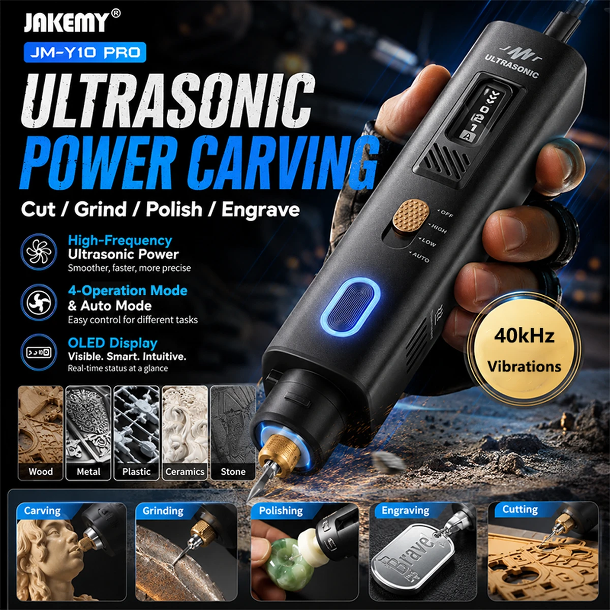 Lame de découpe ultrasonique JM-Y10 PRO, outil de bricolage, de découpe électrique, de sculpture et de meulage, adapté aux maquettes en bois.