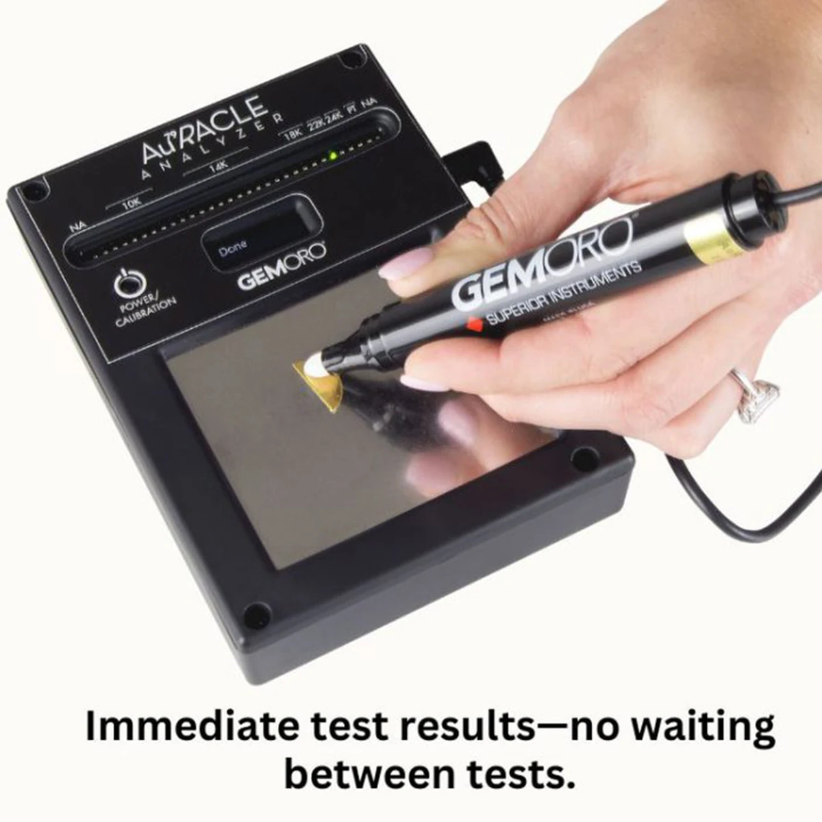 Gemoro AuRACLE Analyzer Gold and Platinum Tester, instant LED karat reading with pen probe, file adapter for gold and platinum 6K to 24K Gemoro AuRACLE Analyzer Gold and Platinum Tester, instant LED karat reading with pen probe, file adapter for gold and platinum 6K to 24K