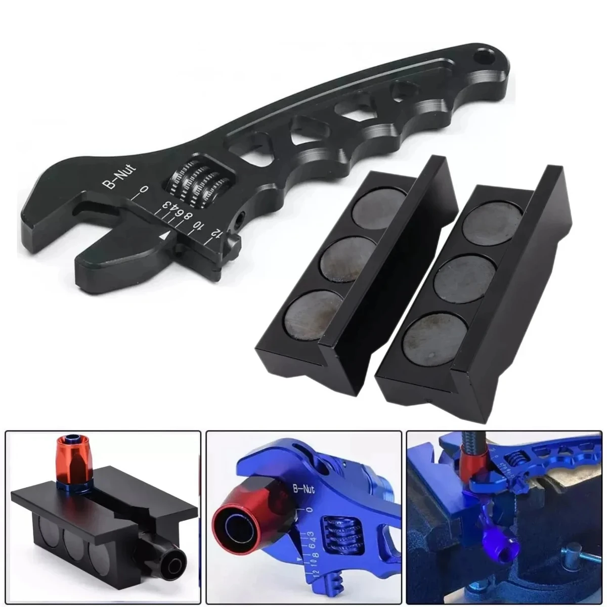 Clé réglable en aluminium usiné + insert d'étau pour raccords de tuyau Clé réglable en aluminium usiné + insert d'étau pour raccords de tuyau