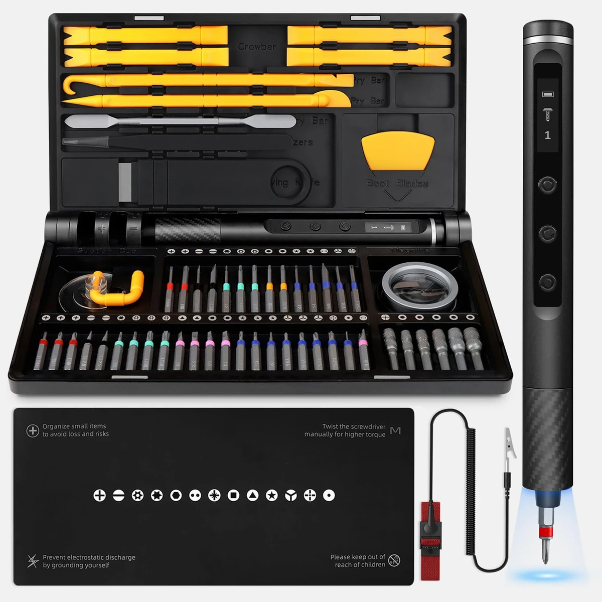 71-in-1-Präzisions-Elektroschraubendreher-Set, 48 magnetische Bits, Kreuzschlitz-Drehmoment, 0,52 N, Pinzette, PC-Telefon-Reparaturset 71-in-1-Präzisions-Elektroschraubendreher-Set, 48 magnetische Bits, Kreuzschlitz-Drehmoment, 0,52 N, Pinzette, PC-Telefon-Reparaturset
