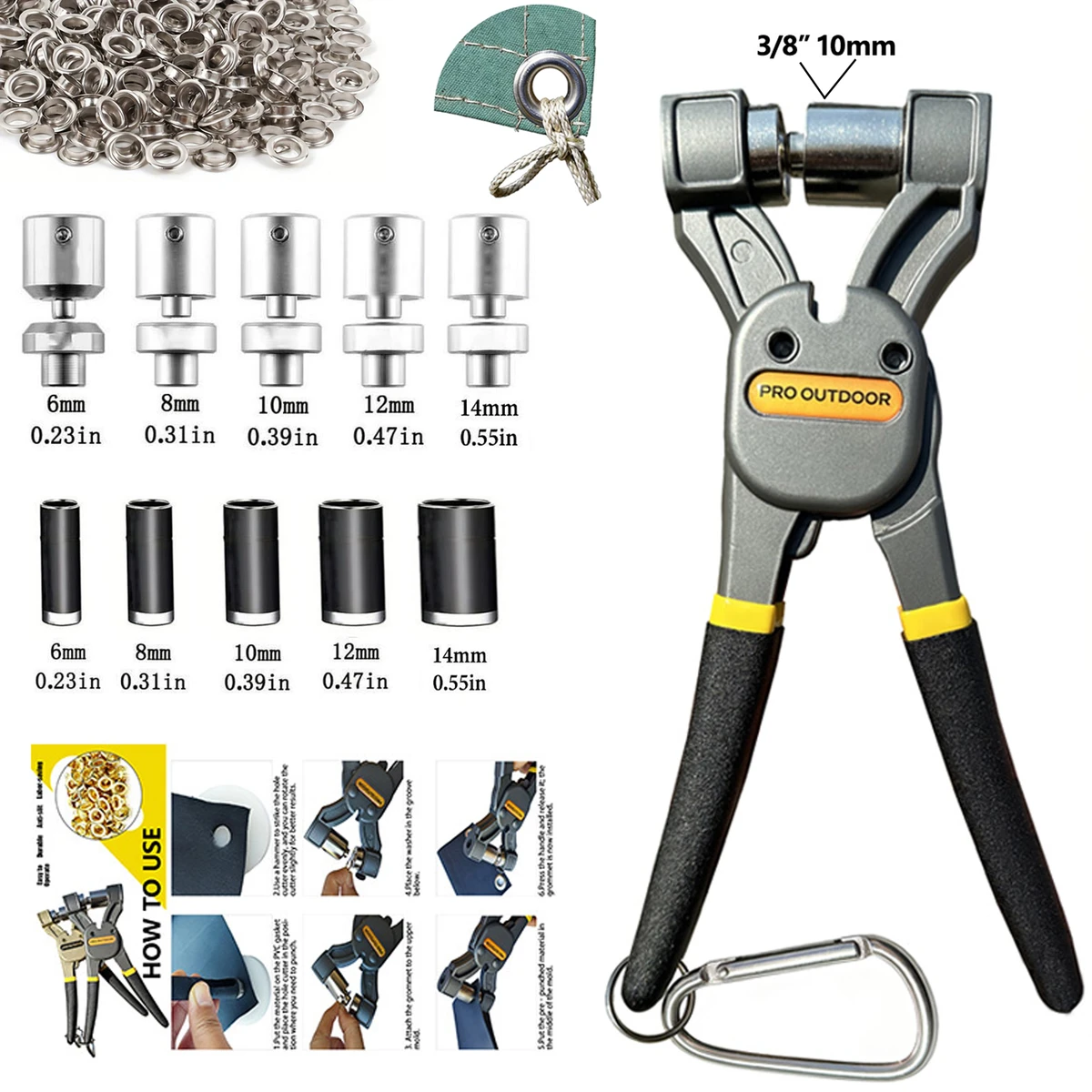 Handgehaltenes manuelles Ösenstanzwerkzeug-Set mit austauschbaren Matrizen – für Planen, Stoffe, Duschvorhänge, Kleidung DIY Handgehaltenes manuelles Ösenstanzwerkzeug-Set mit austauschbaren Matrizen – für Planen, Stoffe, Duschvorhänge, Kleidung DIY