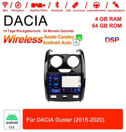 9 Zoll Android 13.0 Autoradio / Multimedia 4GB RAM 64GB ROM Für DACIA Duster 2015-2020
