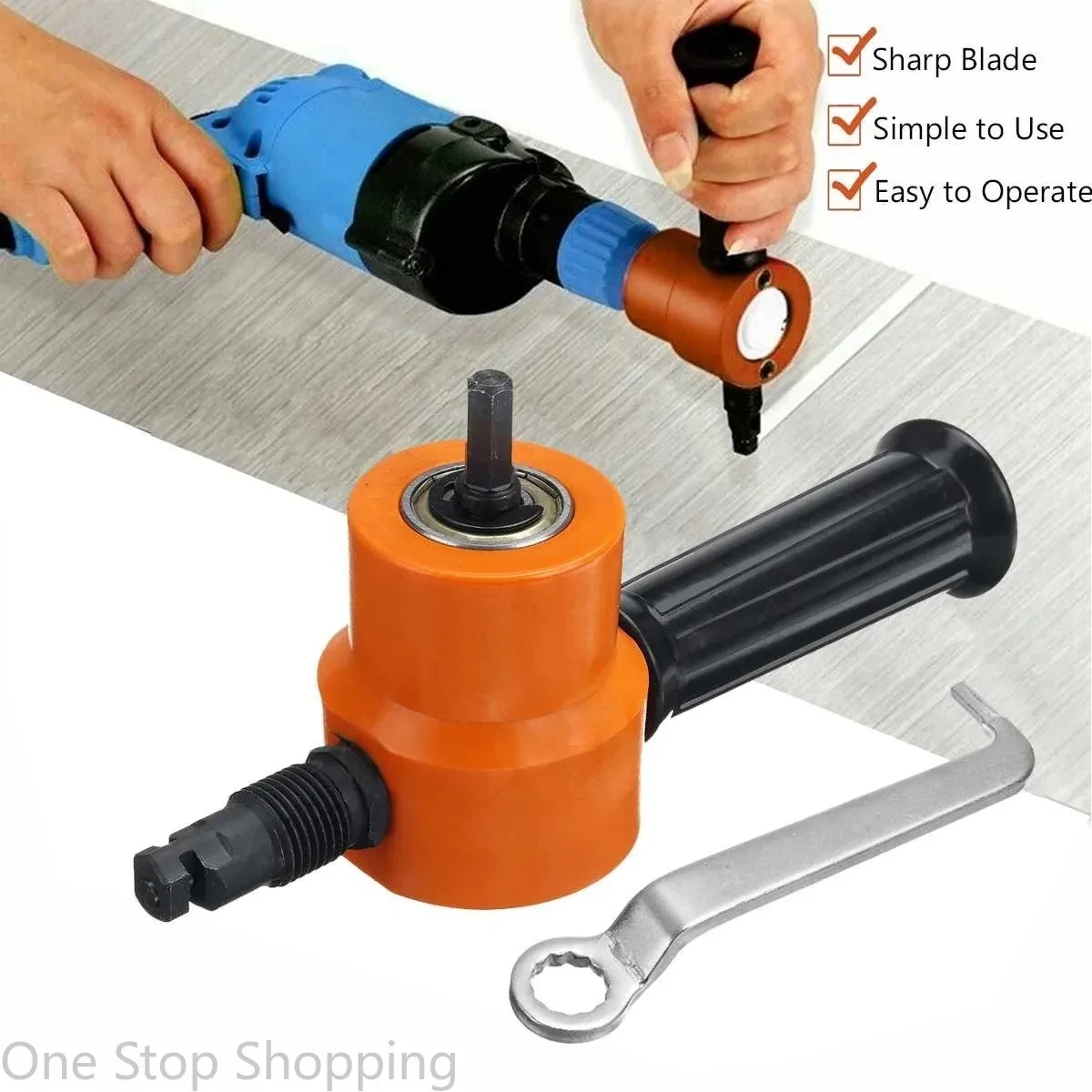 Metal-cutting nibbler, double-head, sheet metal nibbler, sheet metal nibbler, saw cutter, tool, drill attachment Metal-cutting nibbler, double-head, sheet metal nibbler, sheet metal nibbler, saw cutter, tool, drill attachment