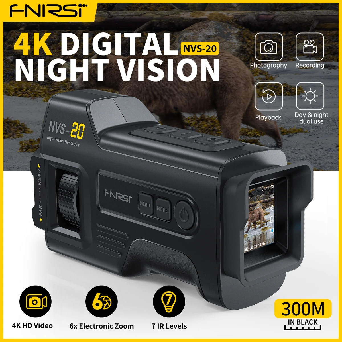 FNIRSI Teleskop NVS-20 4K HD Monokular Nachtsichtbrille 6X Digitalzoom 300m Jagd Camping Scope Tag und Nacht Dual Use FNIRSI Teleskop NVS-20 4K HD Monokular Nachtsichtbrille 6X Digitalzoom 300m Jagd Camping Scope Tag und Nacht Dual Use