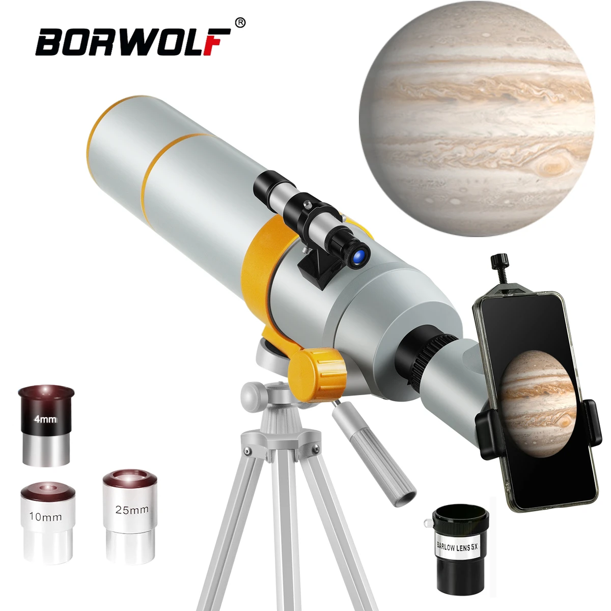 BORWOLF 80600 Astronomisches Teleskop, Hochleistungs-Teleskop mit Großer 80MM HD-Objektivöffnung BORWOLF 80600 Astronomisches Teleskop, Hochleistungs-Teleskop mit Großer 80MM HD-Objektivöffnung