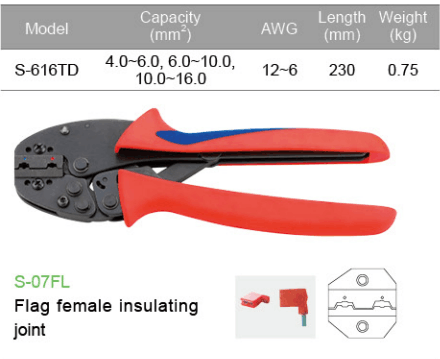 Hand Crimping Tools For Flag female insulating joint