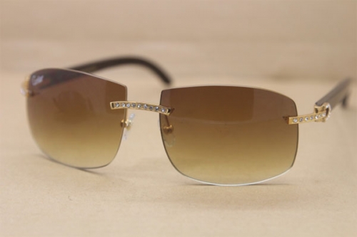 Vintage Cartier Rimless Big Diamond 4189705 Black Buffalo horn original Sunglasses In Gold Brown