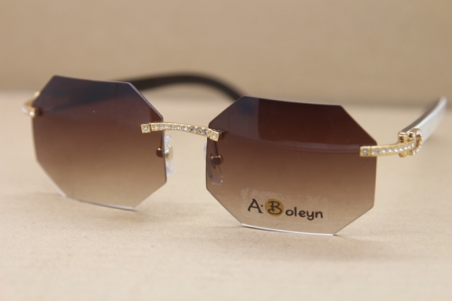New Style Diamond Black Mix White Buffalo Sunglasses Rimless T8307002 Brand Glasses