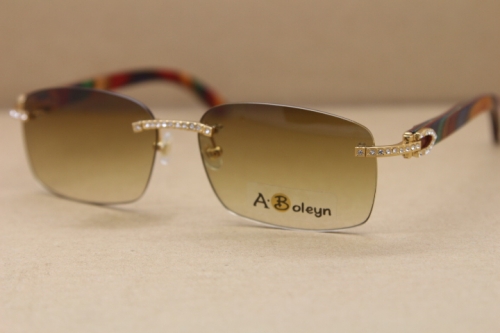 Cartier Decor Wood frame Frame sunglasses women brand designer Brown Rimless Samll diamond Glasses